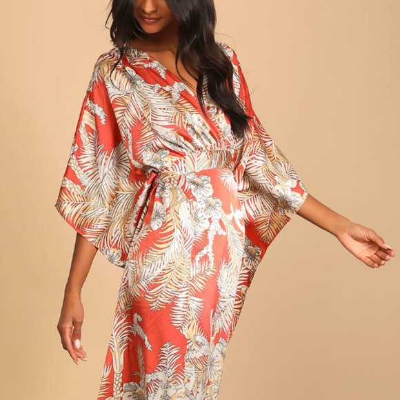 Lulu's Take A Holiday Orange Tropical Print Maxi Dress - Picture 1 of 2